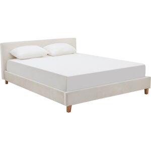 Lit adulte 160x200 cm avec tête de lit capitonnée en tissu bouclé beige - Milo - Publicité Lit adulte 160x200 cm avec tête de lit capitonnée en tissu bouclé beige - Milo - Publicité