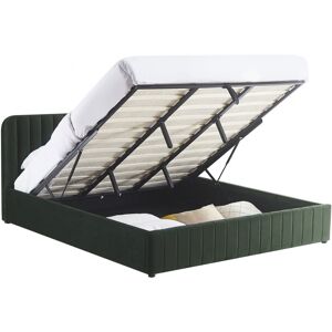 Lit coffre adulte 180x200 cm avec tête de lit capitonnée en velours vert kaki - Ava - Publicité Lit coffre adulte 180x200 cm avec tête de lit capitonnée en velours vert kaki - Ava - Publicité
