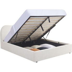 Lit coffre adulte 160x200 cm avec tête le lit arrondie en tissu bouclé beige - Suzon - Publicité Lit coffre adulte 160x200 cm avec tête le lit arrondie en tissu bouclé beige - Suzon - Publicité