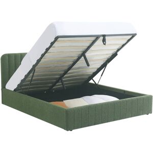 Lit coffre adulte 140x190 cm avec tête de lit capitonnée en tissu bouclé vert - Ava - Publicité Lit coffre adulte 140x190 cm avec tête de lit capitonnée en tissu bouclé vert - Ava - Publicité