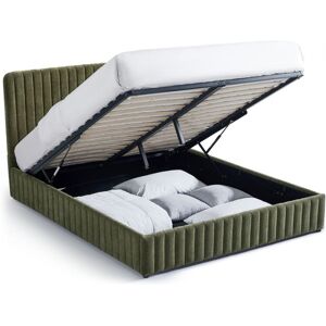 Lit coffre adulte 140x190 cm avec tête de lit capitonnée en tissu chenille vert kaki - Alto - Publicité Lit coffre adulte 140x190 cm avec tête de lit capitonnée en tissu chenille vert kaki - Alto - Publicité