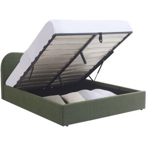 Lit coffre adulte 160x200 cm avec tête de lit matelassée en tissu bouclé vert - Suzon - Publicité Lit coffre adulte 160x200 cm avec tête de lit matelassée en tissu bouclé vert - Suzon - Publicité