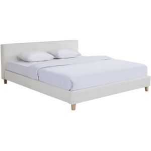 Lit adulte 180x200 cm avec tête de lit capitonnée en tissu bouclé beige - Milo - Publicité Lit adulte 180x200 cm avec tête de lit capitonnée en tissu bouclé beige - Milo - Publicité