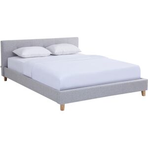 Lit adulte 140x190 cm avec tête de lit capitonnée en tissu gris chiné - Milo - Publicité Lit adulte 140x190 cm avec tête de lit capitonnée en tissu gris chiné - Milo - Publicité