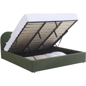 Lit coffre adulte 180x200 cm avec tête de lit matelassée en tissu bouclé vert - Suzon - Publicité Lit coffre adulte 180x200 cm avec tête de lit matelassée en tissu bouclé vert - Suzon - Publicité