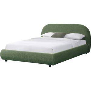Lit adulte 160x200 cm avec sommier et tête de lit matelassée en tissu bouclé vert kaki - Maddie - Publicité Lit adulte 160x200 cm avec sommier et tête de lit matelassée en tissu bouclé vert kaki - Maddie - Publicité