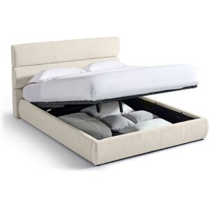 Lit coffre adulte 160x200 cm avec tête de lit capitonnée en tissu chenille beige - Simon - Publicité Lit coffre adulte 160x200 cm avec tête de lit capitonnée en tissu chenille beige - Simon - Publicité