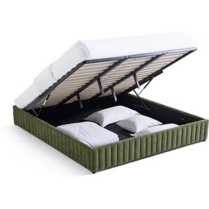 Lit coffre adulte 180x200 cm en tissu chenille vert kaki - Balto - Publicité Lit coffre adulte 180x200 cm en tissu chenille vert kaki - Balto - Publicité
