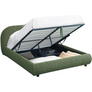 Lit coffre 140x190 cm avec tête de lit matelassée en tissu bouclé vert kaki - Madisson - Publicité Lit coffre 140x190 cm avec tête de lit matelassée en tissu bouclé vert kaki - Madisson - Publicité
