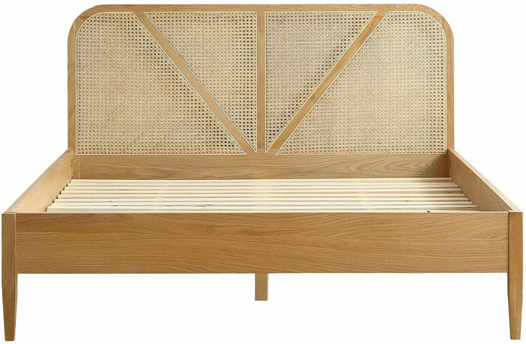 HOMIFAB Lit adulte 180x200 en placage chêne avec tête de lit en bois massif et cannage naturel - Leonie