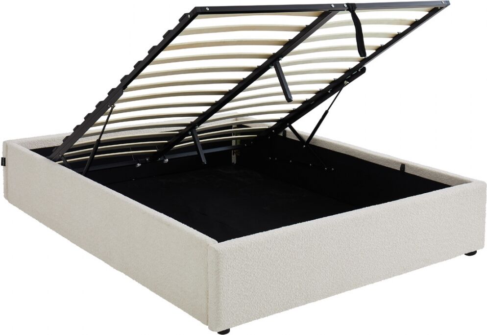 HOMIFAB Lit coffre adulte 140x190 cm en tissu bouclé beige avec sommier - Handy