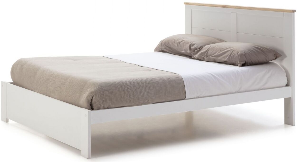 HOMIFAB Lit adulte 160x200 cm avec tête de lit en bois blanc - Nevea