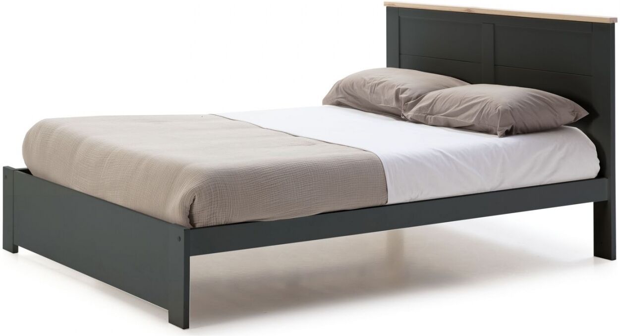 HOMIFAB Lit adulte 160x200 cm avec tête de lit en bois gris anthracite - Nevea