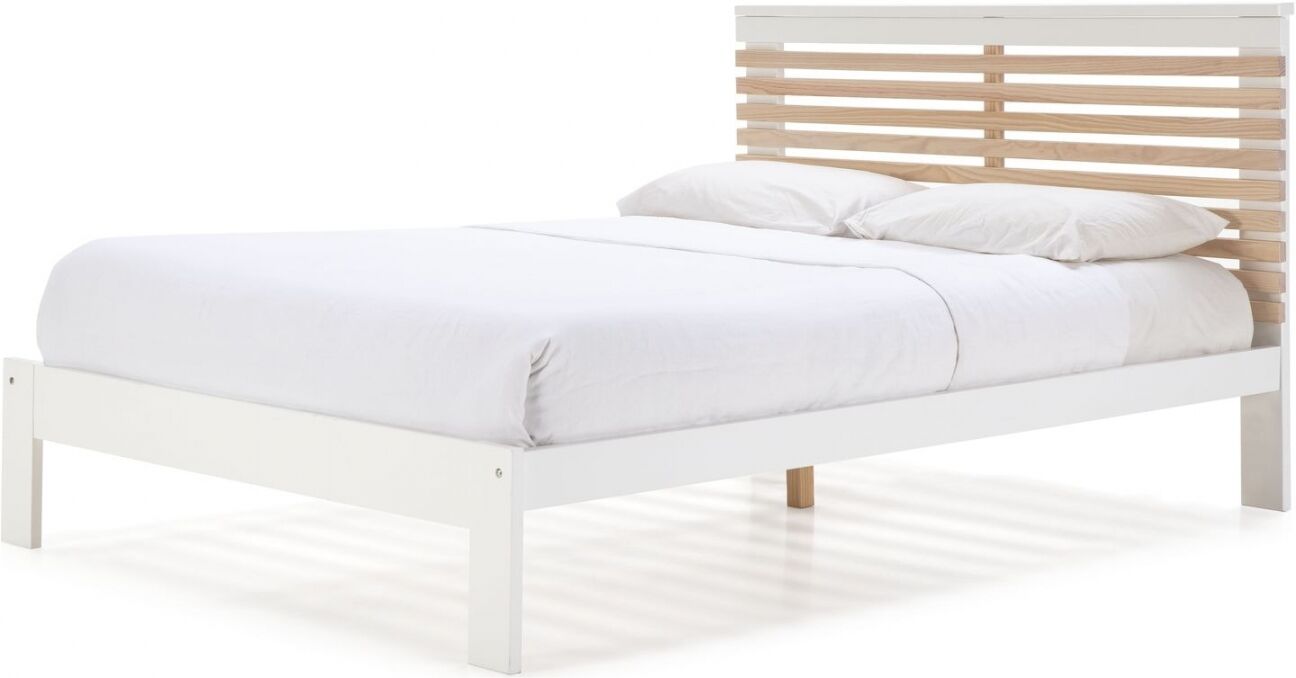 HOMIFAB Lit adulte 140x190 cm avec tête de lit à lattes en bois clair / blanc - Lucy