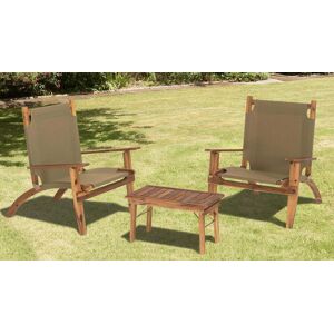 HOMIFAB Salon de jardin 2 places avec 2 fauteuils et 1 table basse 63,5x36 cm en bois d'acacia - Vick