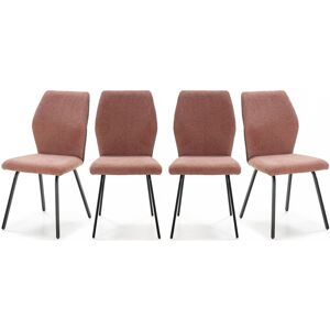 HOMIFAB Lot de 4 chaises en tissu orange corail et simili cuir - Garance