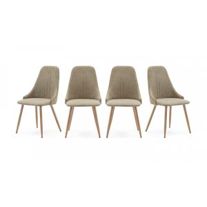 HOMIFAB Lot de 4 chaises en tissu vert pâle, piètement métal effet bois - Vicky