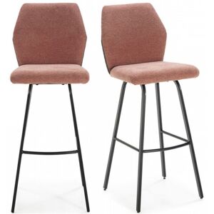 HOMIFAB Lot de 2 tabourets de bar en tissu orange corail et simili cuir 75 cm - Garance