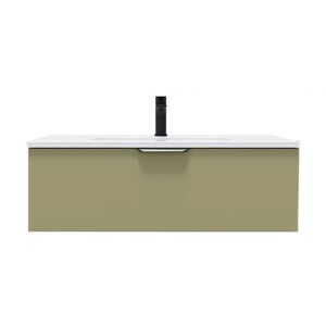 HOMIFAB Meuble de salle de bain suspendu vasque intégrée 90cm 1 tiroir Vert olive - Soho
