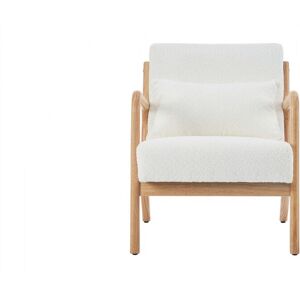 Fauteuil en bois et tissu bouclé beige - Lanna - Publicité Fauteuil en bois et tissu bouclé beige - Lanna - Publicité