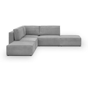 Canapé d'angle à gauche modulable 4 places avec 2 poufs en velours côtelé gris clair - Harper Mod - Publicité Canapé d'angle à gauche modulable 4 places avec 2 poufs en velours côtelé gris clair - Harper Mod - Publicité