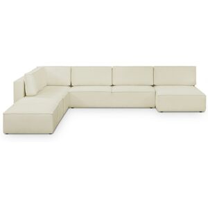 Canapé d'angle à gauche panoramique convertible modulable 8 places avec 2 poufs en tissu bouclé beige - Harper Mod - Publicité Canapé d'angle à gauche panoramique convertible modulable 8 places avec 2 poufs en tissu bouclé beige - Harper Mod - Publicité