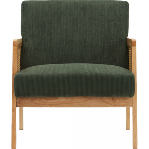 Fauteuil en cannage et velours côtelé vert kaki - Mani - Publicité Fauteuil en cannage et velours côtelé vert kaki - Mani - Publicité