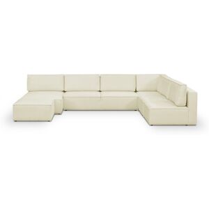 Canapé d'angle à droite panoramique modulable convertible 10 places avec pouf en tissu bouclé beige - Harper Mod - Publicité Canapé d'angle à droite panoramique modulable convertible 10 places avec pouf en tissu bouclé beige - Harper Mod - Publicité