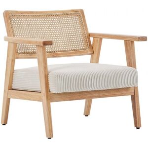 Fauteuil en velours côtelé beige et cannage naturel - Tim - Publicité Fauteuil en velours côtelé beige et cannage naturel - Tim - Publicité