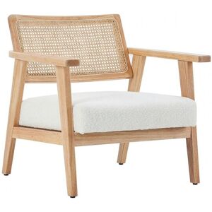 Fauteuil en tissu bouclé beige et cannage naturel - Tim - Publicité Fauteuil en tissu bouclé beige et cannage naturel - Tim - Publicité