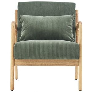 Fauteuil en bois et velours côtelé vert - Lanna - Publicité Fauteuil en bois et velours côtelé vert - Lanna - Publicité