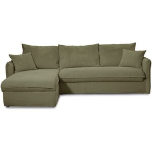 Canapé d'angle convertible 5 places déhoussable en velours côtelé vert kaki - Ouverture express - Couchage quotidien - Gina - Publicité Canapé d'angle convertible 5 places déhoussable en velours côtelé vert kaki - Ouverture express - Couchage quotidien - Gina - Publicité