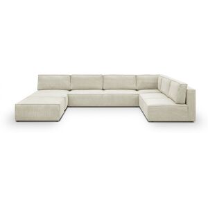 Canapé d'angle à droite panoramique modulable convertible 10 places avec pouf en velours côtelé beige - Harper Mod - Publicité Canapé d'angle à droite panoramique modulable convertible 10 places avec pouf en velours côtelé beige - Harper Mod - Publicité