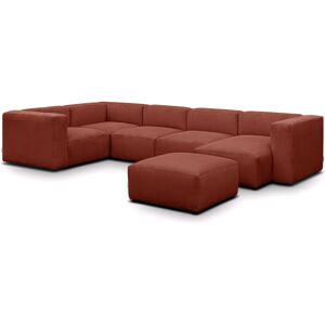 Canapé modulable panoramique 6 places avec méridienne à droite + pouf en velours côtelé rouille - Modulo - Publicité Canapé modulable panoramique 6 places avec méridienne à droite + pouf en velours côtelé rouille - Modulo - Publicité