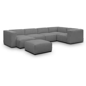 Canapé modulable panoramique 6 places avec méridienne à gauche + pouf en velours côtelé gris clair - Modulo - Publicité Canapé modulable panoramique 6 places avec méridienne à gauche + pouf en velours côtelé gris clair - Modulo - Publicité