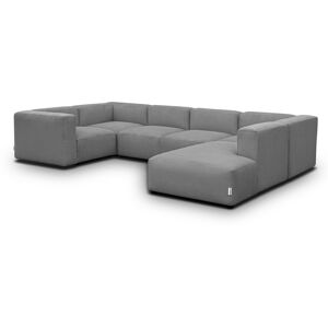 Canapé modulable panoramique 9 places ouvert à droite + pouf en velours côtelé gris clair - Modulo - Publicité Canapé modulable panoramique 9 places ouvert à droite + pouf en velours côtelé gris clair - Modulo - Publicité