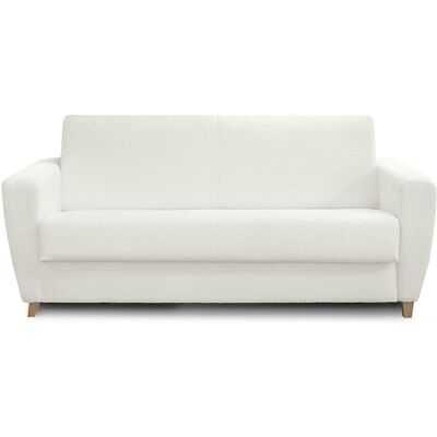 Canapé convertible 3 places en tissu bouclette beige - Ouverture express - Couchage quotidien - Leandro - Publicité Canapé convertible 3 places en tissu bouclette beige - Ouverture express - Couchage quotidien - Leandro - Publicité