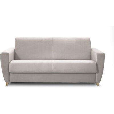 Canapé convertible 3 places en velours taupe - Ouverture express - Couchage quotidien - Leandro - Publicité Canapé convertible 3 places en velours taupe - Ouverture express - Couchage quotidien - Leandro - Publicité