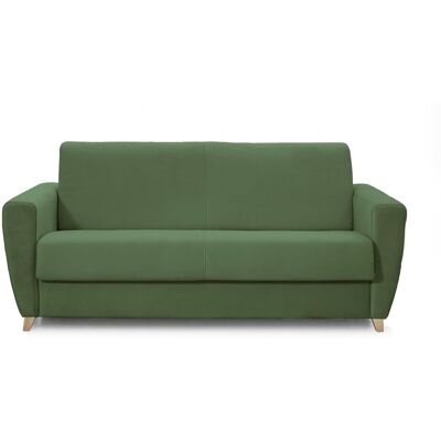Canapé convertible 3 places en velours vert forêt - Ouverture express - Couchage quotidien - Leandro - Publicité Canapé convertible 3 places en velours vert forêt - Ouverture express - Couchage quotidien - Leandro - Publicité