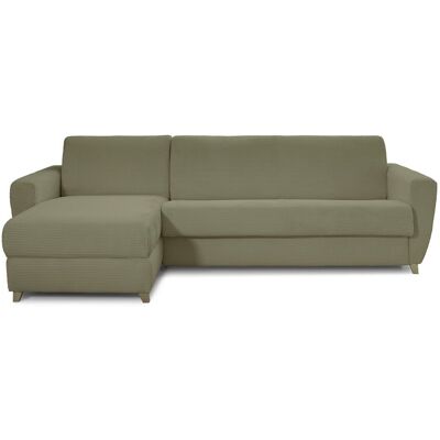 Canapé d'angle convertible réversible 5 places en velours côtelé vert kaki - Ouverture express - Couchage quotidien - Leandro - Publicité Canapé d'angle convertible réversible 5 places en velours côtelé vert kaki - Ouverture express - Couchage quotidien - Leandro - Publicité