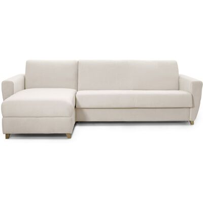 Canapé d'angle convertible réversible 5 places en velours crème - Ouverture express - Couchage quotidien - Leandro - Publicité Canapé d'angle convertible réversible 5 places en velours crème - Ouverture express - Couchage quotidien - Leandro - Publicité