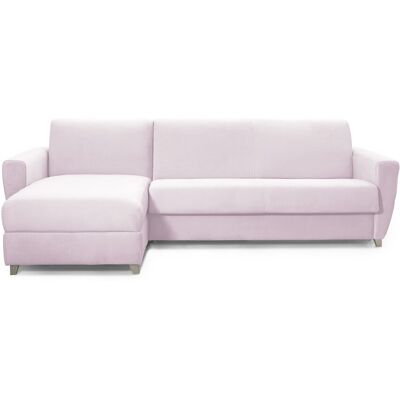Canapé d'angle convertible réversible 5 places en velours rose pâle - Ouverture express - Couchage quotidien - Leandro - Publicité Canapé d'angle convertible réversible 5 places en velours rose pâle - Ouverture express - Couchage quotidien - Leandro - Publicité