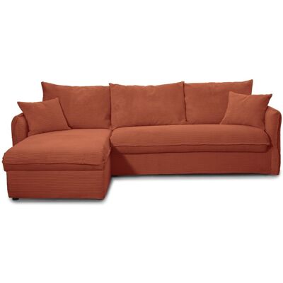 Canapé d'angle convertible 5 places déhoussable en velours côtelé rouille - Ouverture express - Couchage quotidien - Gina - Publicité Canapé d'angle convertible 5 places déhoussable en velours côtelé rouille - Ouverture express - Couchage quotidien - Gina - Publicité