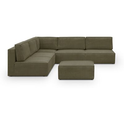 Canapé d'angle à gauche modulable 8 places avec pouf en velours côtelé vert kaki - Harper Mod - Publicité Canapé d'angle à gauche modulable 8 places avec pouf en velours côtelé vert kaki - Harper Mod - Publicité