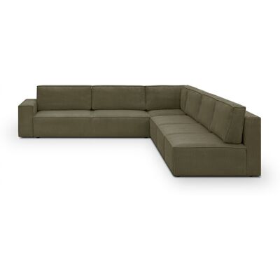 Canapé d'angle à droite convertible modulable 10 places avec coffre de rangement en velours côtelé vert kaki - Harper Mod - Publicité Canapé d'angle à droite convertible modulable 10 places avec coffre de rangement en velours côtelé vert kaki - Harper Mod - Publicité
