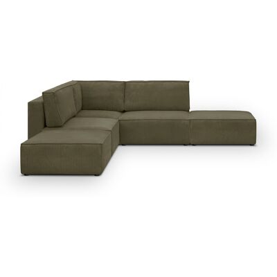 Canapé d'angle à gauche modulable 4 places avec 2 poufs en velours côtelé vert kaki - Harper Mod - Publicité Canapé d'angle à gauche modulable 4 places avec 2 poufs en velours côtelé vert kaki - Harper Mod - Publicité