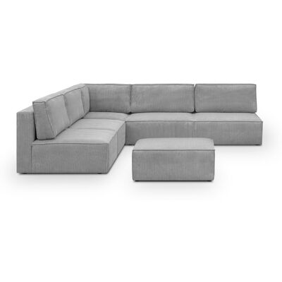 Canapé d'angle à gauche modulable 8 places avec pouf en velours côtelé gris clair - Harper Mod - Publicité Canapé d'angle à gauche modulable 8 places avec pouf en velours côtelé gris clair - Harper Mod - Publicité
