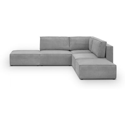 Canapé d'angle à droite modulable 4 places avec 2 poufs en velours côtelé gris clair - Harper Mod - Publicité Canapé d'angle à droite modulable 4 places avec 2 poufs en velours côtelé gris clair - Harper Mod - Publicité