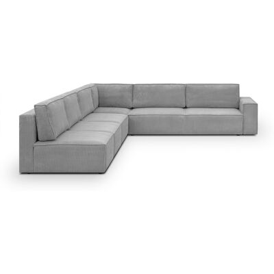Canapé d'angle à gauche convertible modulable 10 places avec coffre de rangement en velours côtelé gris clair - Harper Mod - Publicité Canapé d'angle à gauche convertible modulable 10 places avec coffre de rangement en velours côtelé gris clair - Harper Mod - Publicité