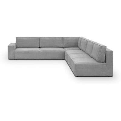 Canapé d'angle à droite convertible modulable 10 places avec coffre de rangement en velours côtelé gris clair - Harper Mod - Publicité Canapé d'angle à droite convertible modulable 10 places avec coffre de rangement en velours côtelé gris clair - Harper Mod - Publicité